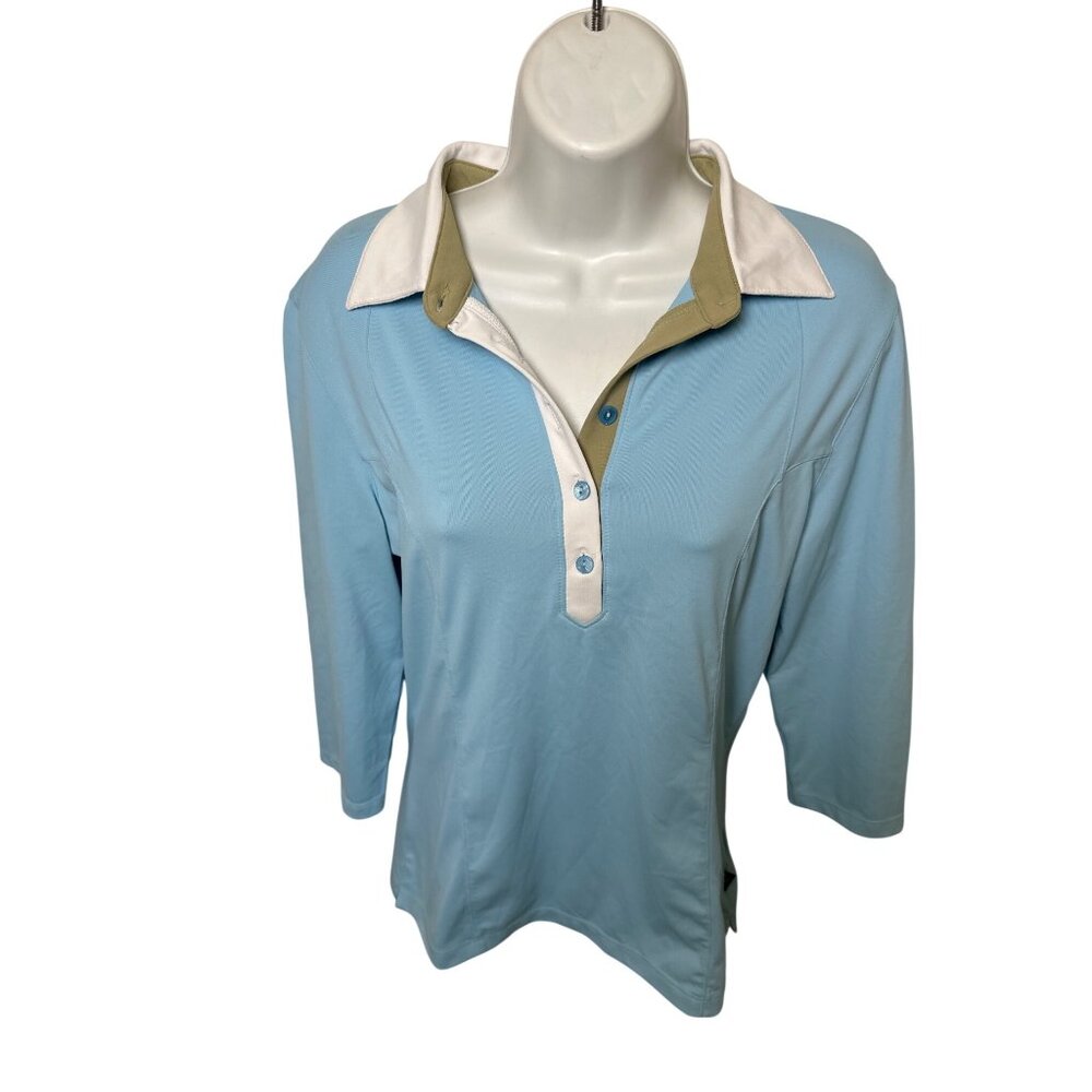N'vo by Lanctot Light Blue 3/4 Sleeve Polo Shirt, Small